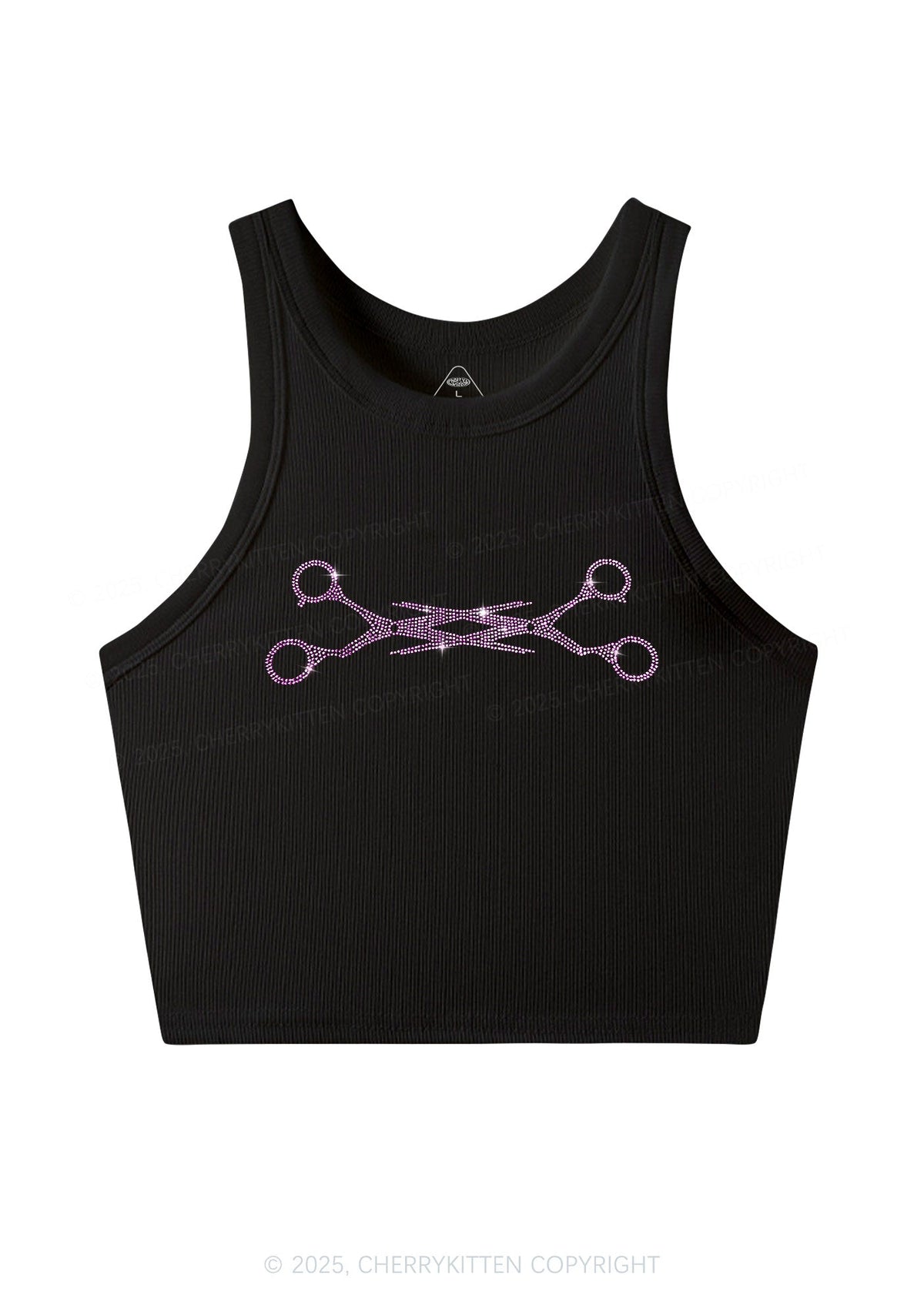 Rhinestone Pink Scissor Pride Y2K Crop Tank Top Cherrykitten