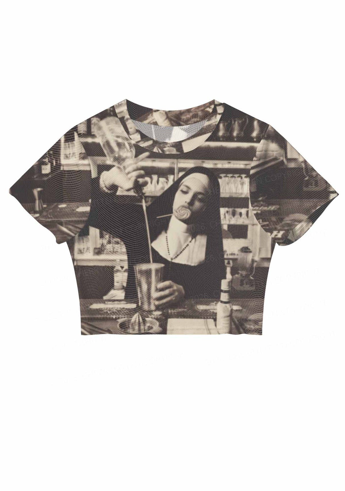 Nun Bartender Y2K Mesh Crop Top Cherrykitten