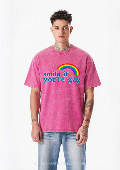 Rainbow Smile If You Are Gay Pride Y2K Shirts Washed Tee Cherrykitten