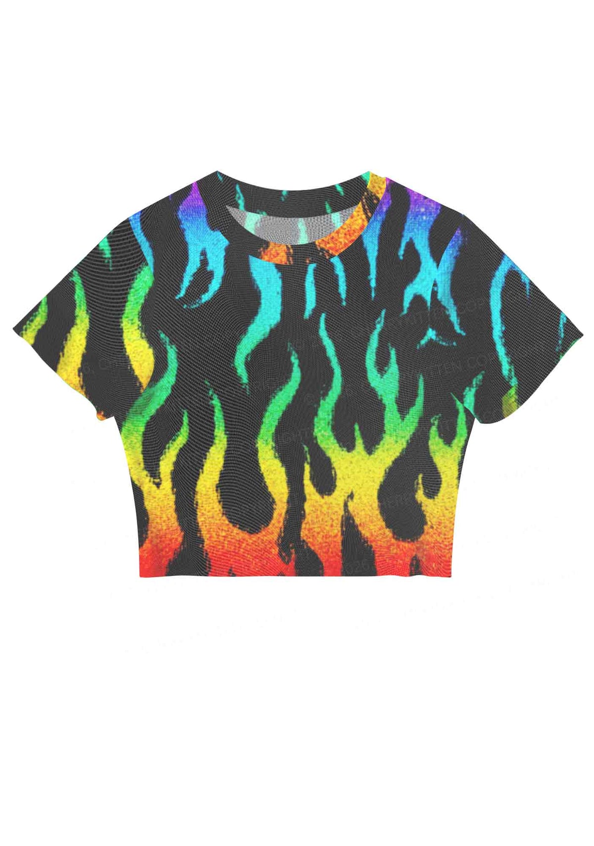 Rainbow Flame Pride Y2K Mesh Crop Top Cherrykitten