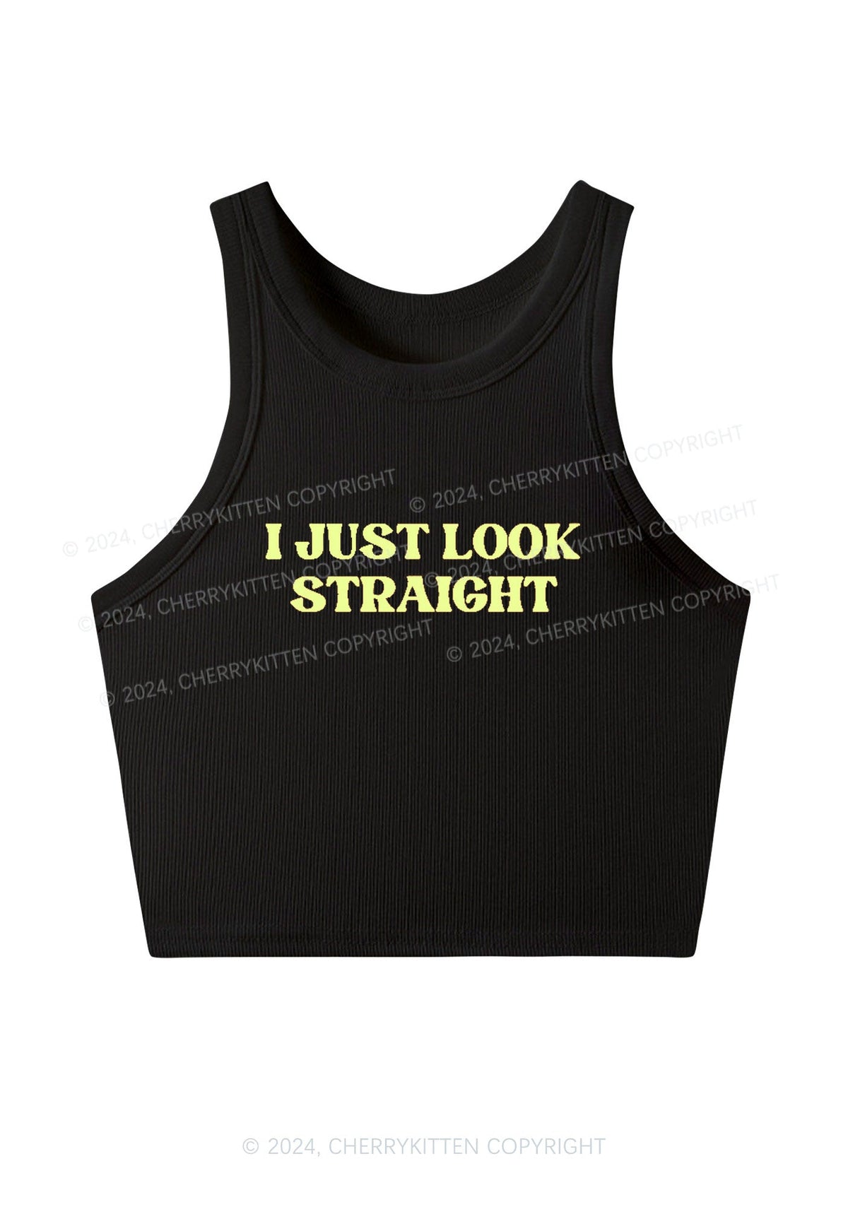I Just Look Straight Y2K Crop Tank Top Cherrykitten