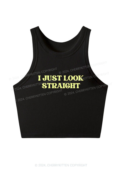 I Just Look Straight Y2K Crop Tank Top Cherrykitten