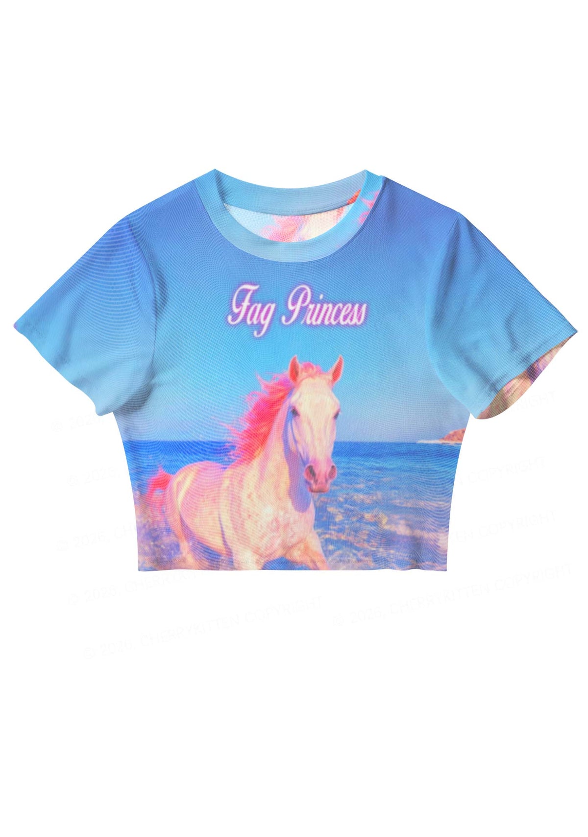 Blue Fag Princess Horse Pride Y2K Mesh Crop Top Cherrykitten