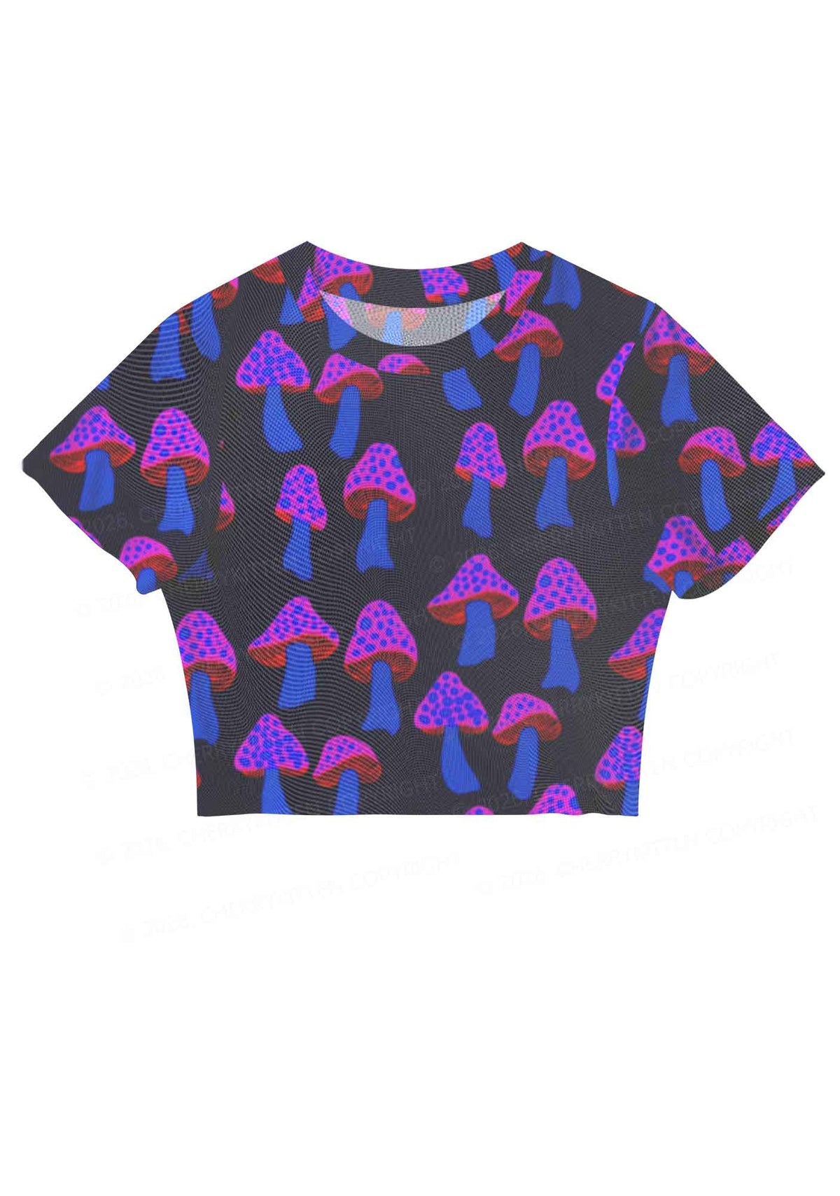 Blue Mushroom Y2K Mesh Crop Top Cherrykitten
