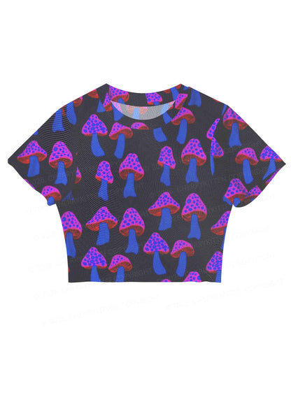 Blue Mushroom Y2K Mesh Crop Top Cherrykitten