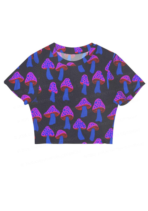 Blue Mushroom Y2K Mesh Crop Top Cherrykitten