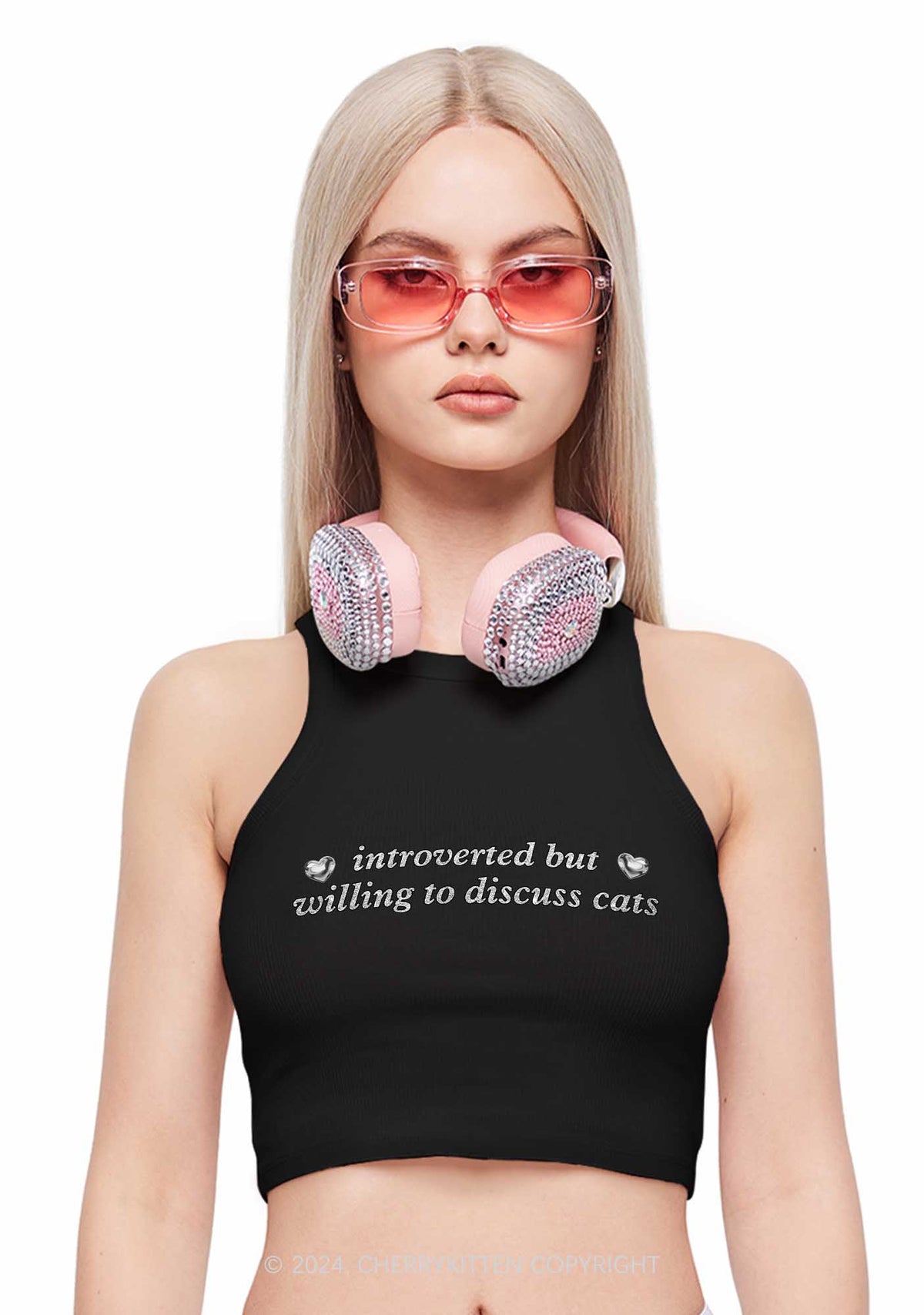 Willing To Discuss Cats Y2K Crop Tank Top Cherrykitten