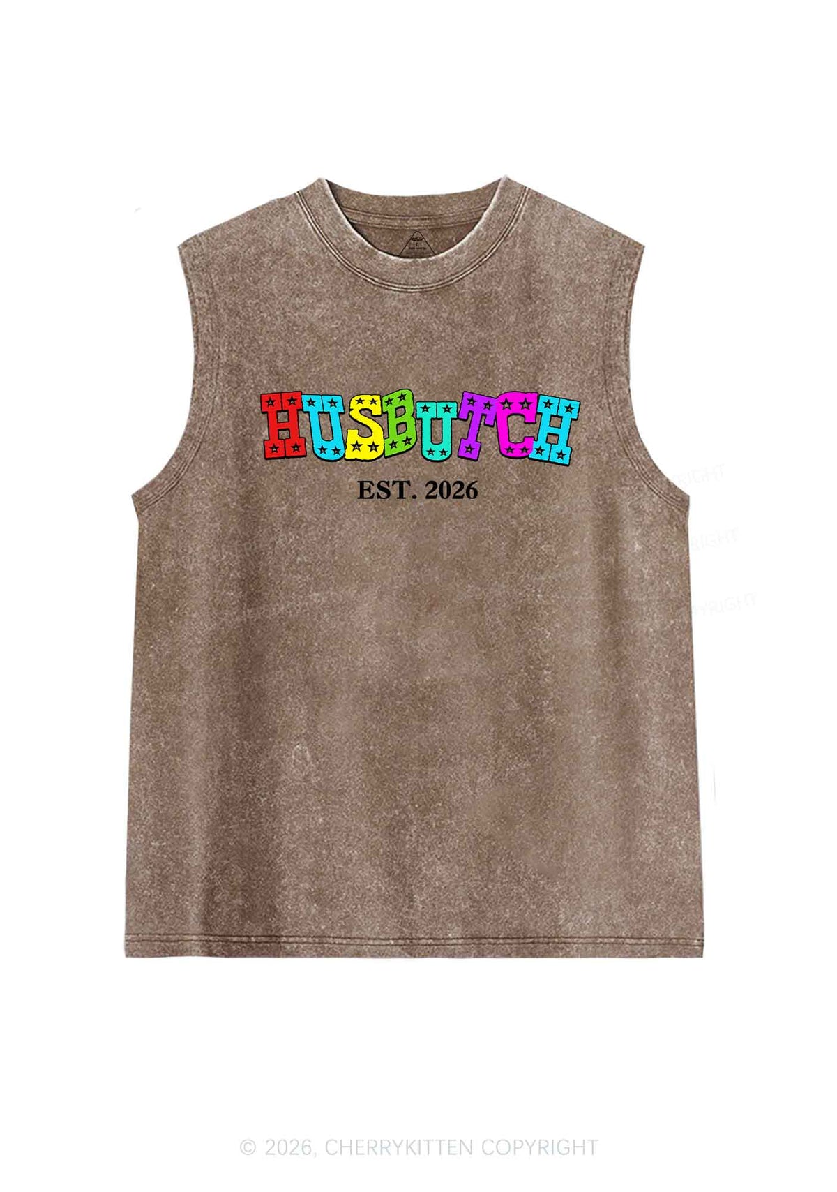 Custom Year Rainbow Husbutch Pride Y2K Washed Muscle Tank Cherrykitten