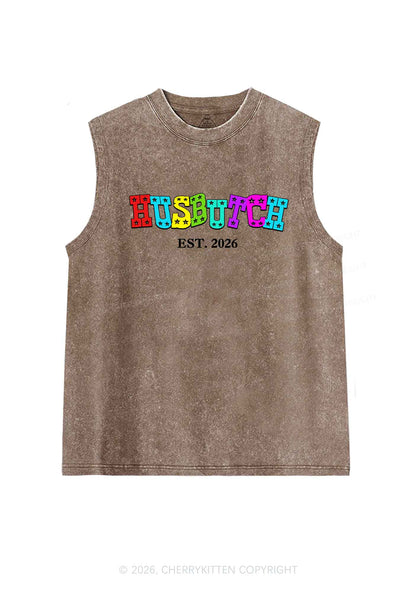 Custom Year Rainbow Husbutch Pride Y2K Washed Muscle Tank Cherrykitten