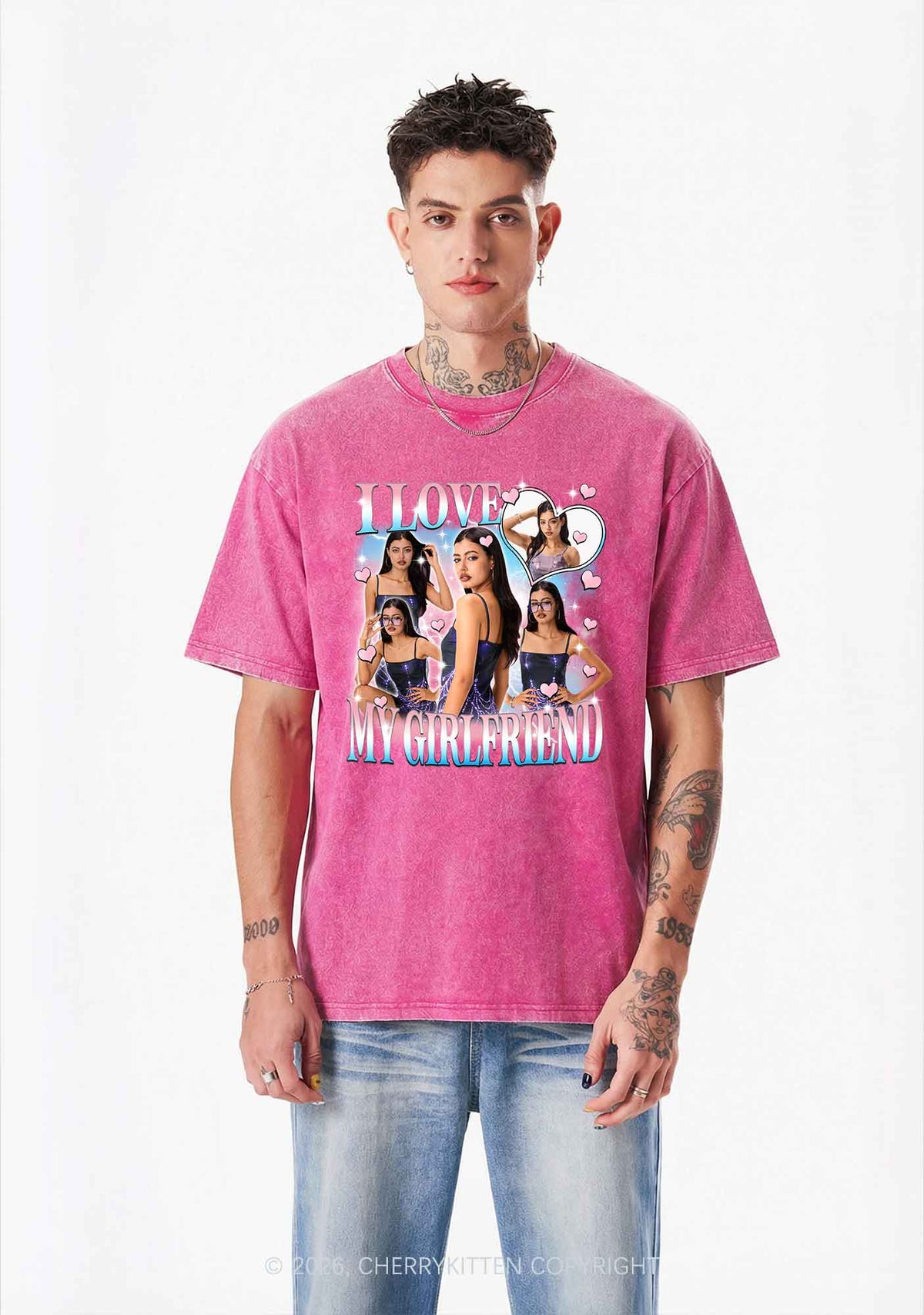 Custom I Love My Trans GF Pride Y2K Shirts Washed Tee Cherrykitten
