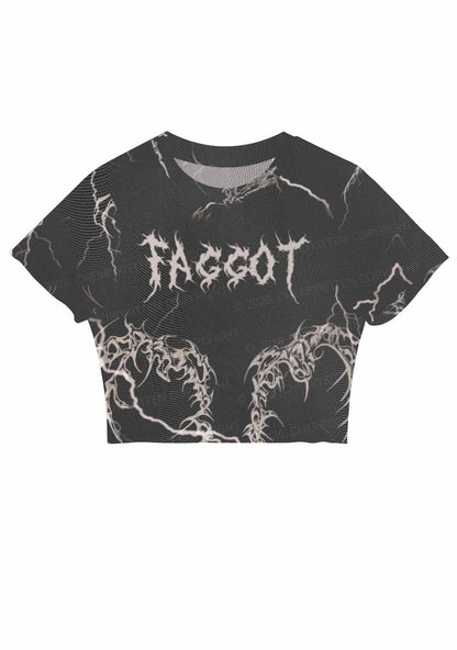 Black Gothic Faggot Pride Y2K Mesh Crop Top Cherrykitten