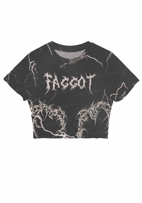 Black Gothic Faggot Pride Y2K Mesh Crop Top Cherrykitten
