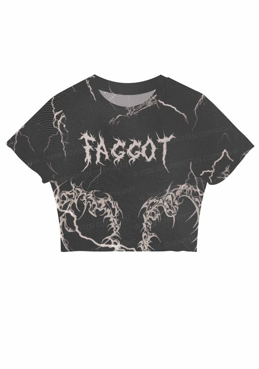Black Gothic Faggot Pride Y2K Mesh Crop Top Cherrykitten