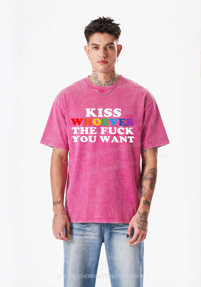 Kiss Whoever You Want Pride Y2K Shirts Washed Tee Cherrykitten