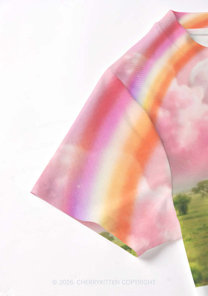 Lesbian Rainbow Pony Pride Y2K Mesh Crop Top Cherrykitten
