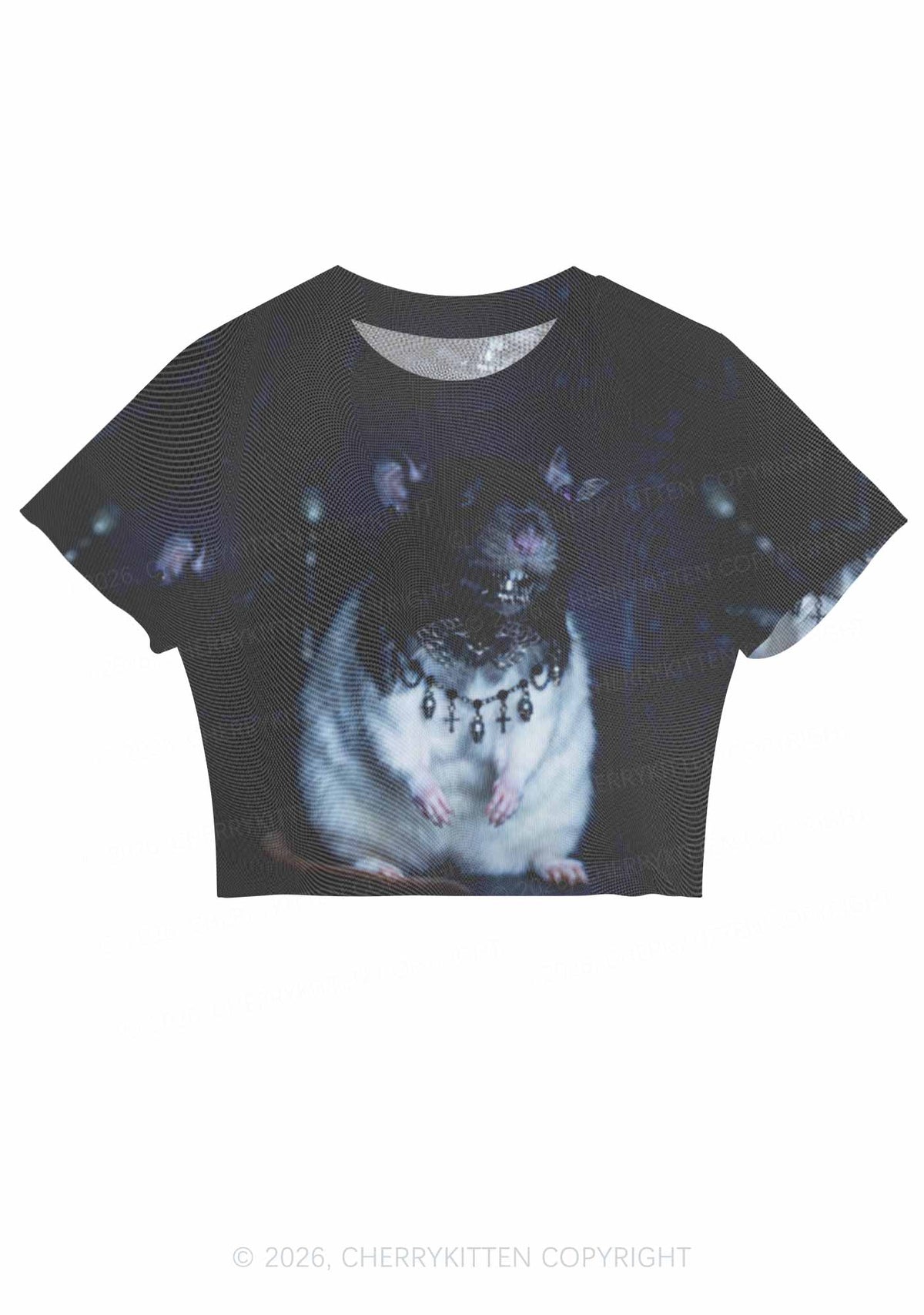 Gothic Jewelry Rat Y2K Mesh Crop Top Cherrykitten