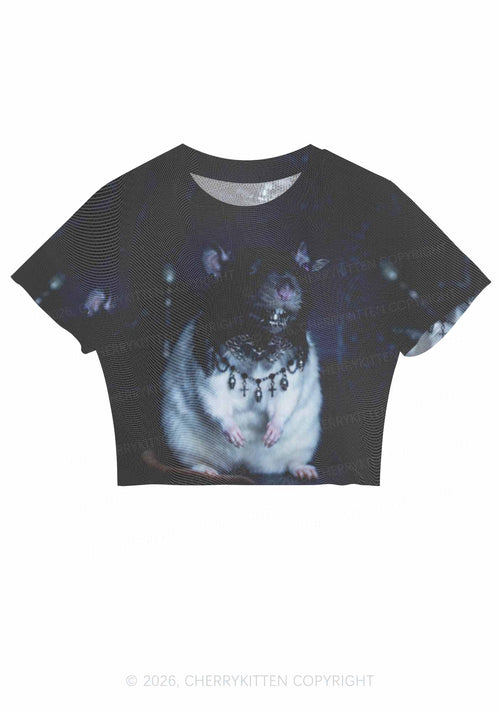 Gothic Jewelry Rat Y2K Mesh Crop Top Cherrykitten