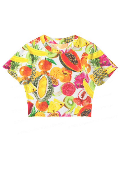Tropical Fruit Pride Y2K Mesh Crop Top Cherrykitten