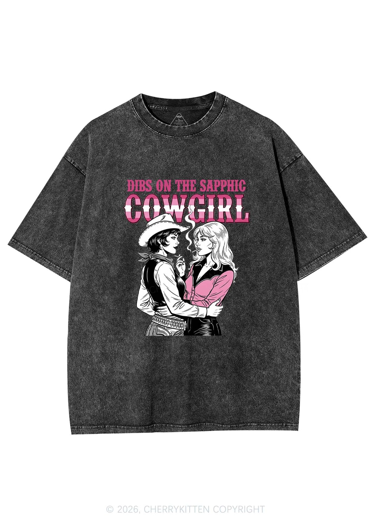 Dibs On The Sapphic Cowgirl Pride Y2K Shirts Washed Tee Cherrykitten