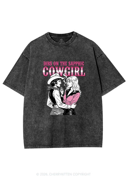 Dibs On The Sapphic Cowgirl Pride Y2K Shirts Washed Tee Cherrykitten