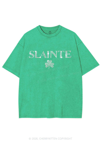 Rhinestone Slainte St Patricks Y2K Shirts Washed Tee Cherrykitten