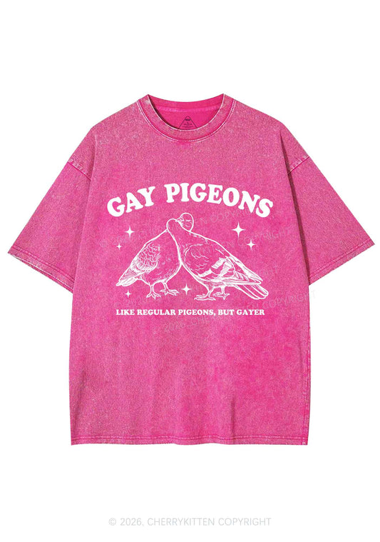 Gay Pigeons Kissing Pride Y2K Shirts Washed Tee Cherrykitten