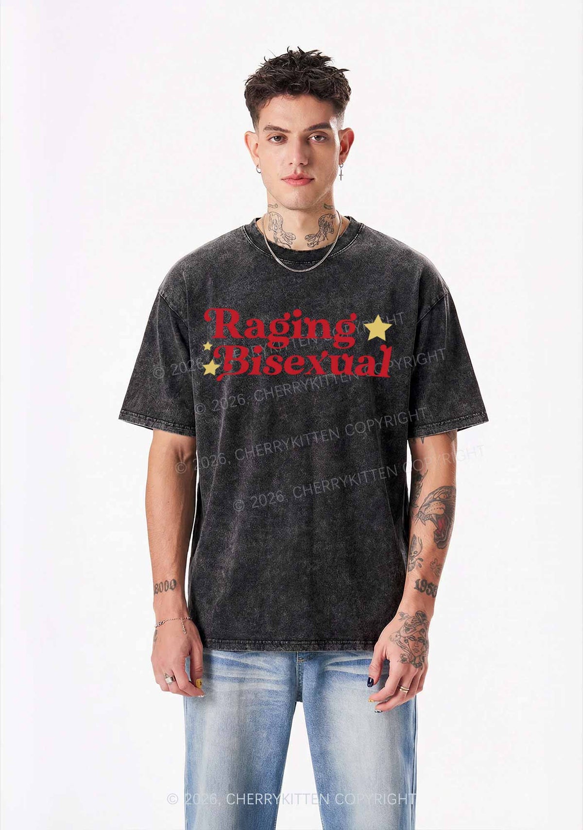 Raging Bisexual Stars Pride Y2K Shirts Washed Tee Cherrykitten