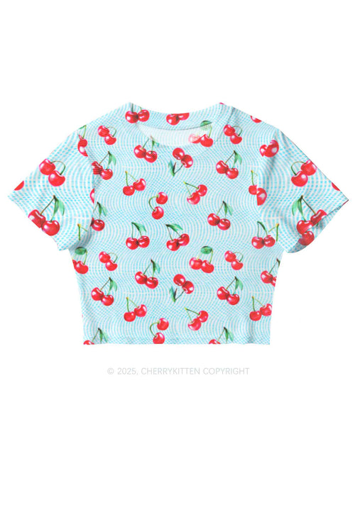 Blue Cherry Y2K Mesh Crop Top Cherrykitten