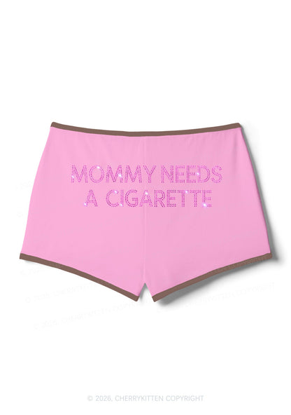 Rhinestone Mommy Needs Cigarette Y2K Booty Shorts Cherrykitten