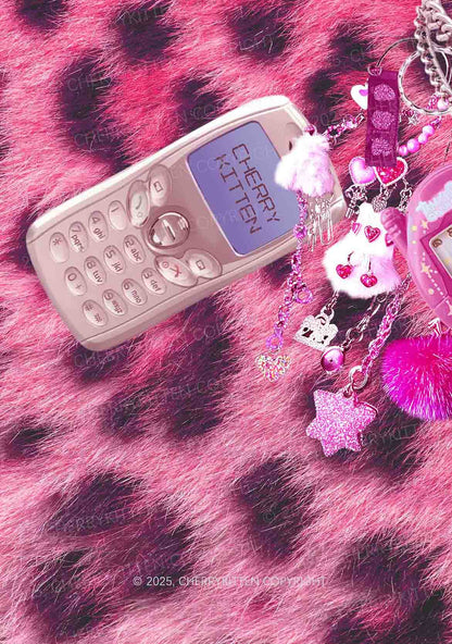 Pink Plush Phone Y2K Mesh Crop Top Cherrykitten