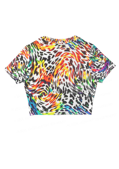 Rainbow Leopard Pride Y2K Mesh Crop Top Cherrykitten