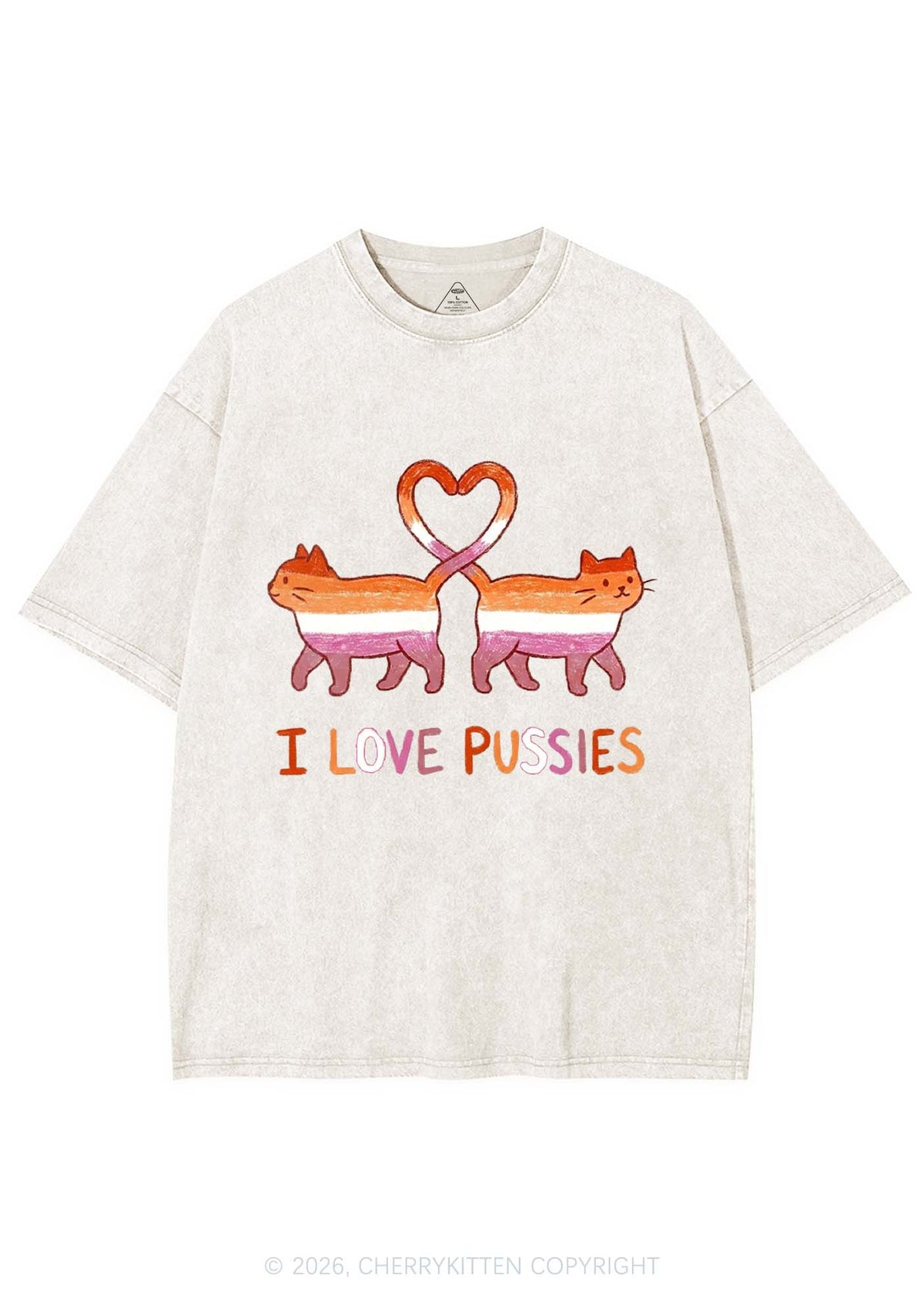 I Love Puxxies Pride Y2K Shirts Washed Tee Cherrykitten