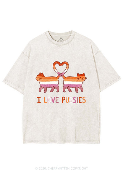 I Love Puxxies Pride Y2K Shirts Washed Tee Cherrykitten