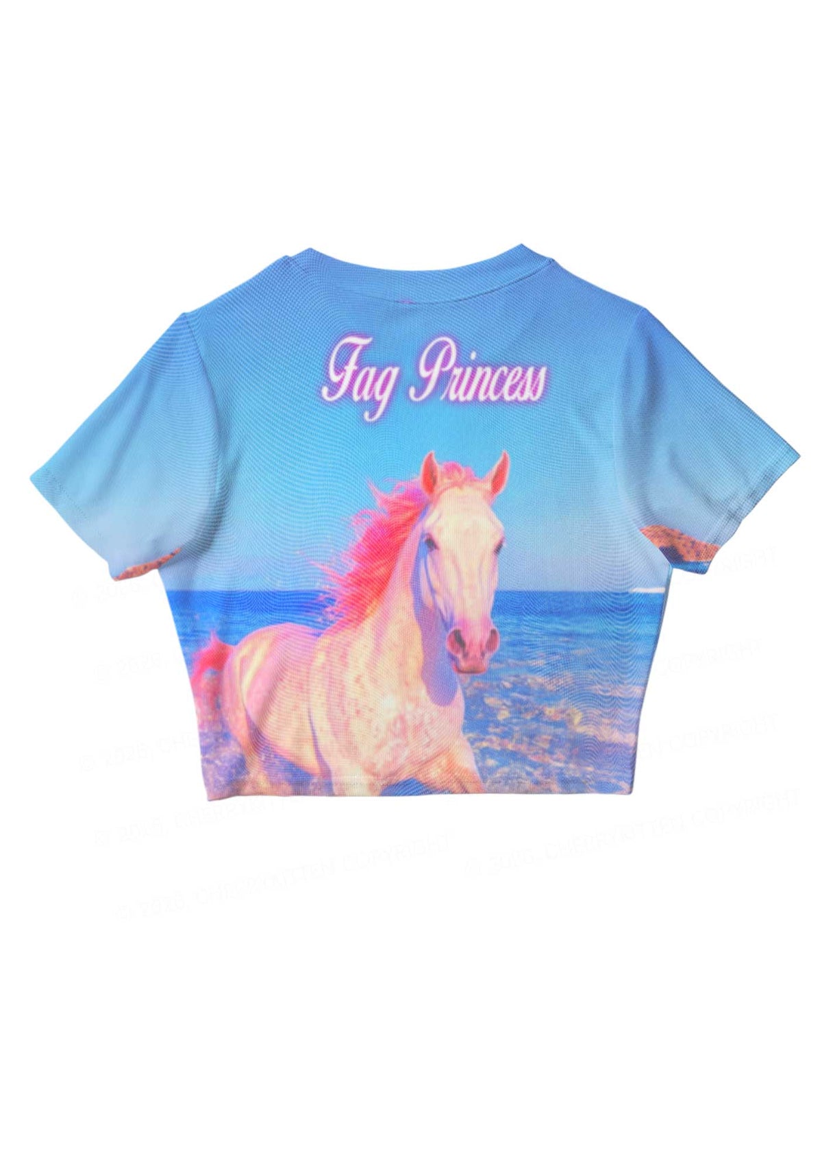 Blue Fag Princess Horse Pride Y2K Mesh Crop Top Cherrykitten
