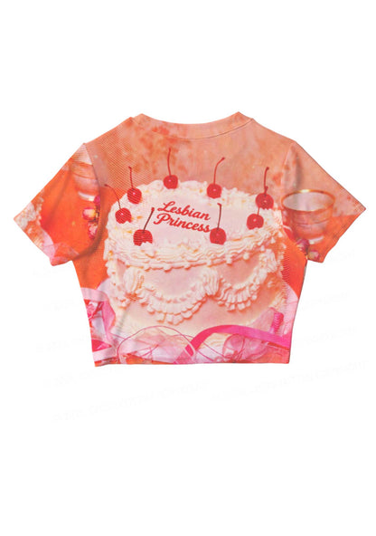 Coral Lesbian Princess Cake Pride Y2K Mesh Crop Top Cherrykitten
