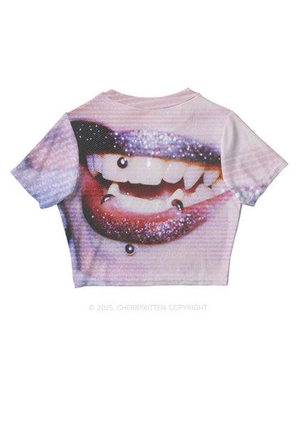 Halloween Punk Lips Y2K Mesh Crop Top Cherrykitten