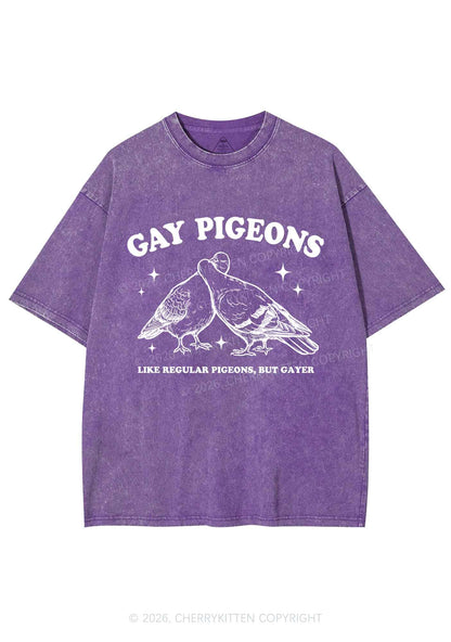 Gay Pigeons Kissing Pride Y2K Shirts Washed Tee Cherrykitten
