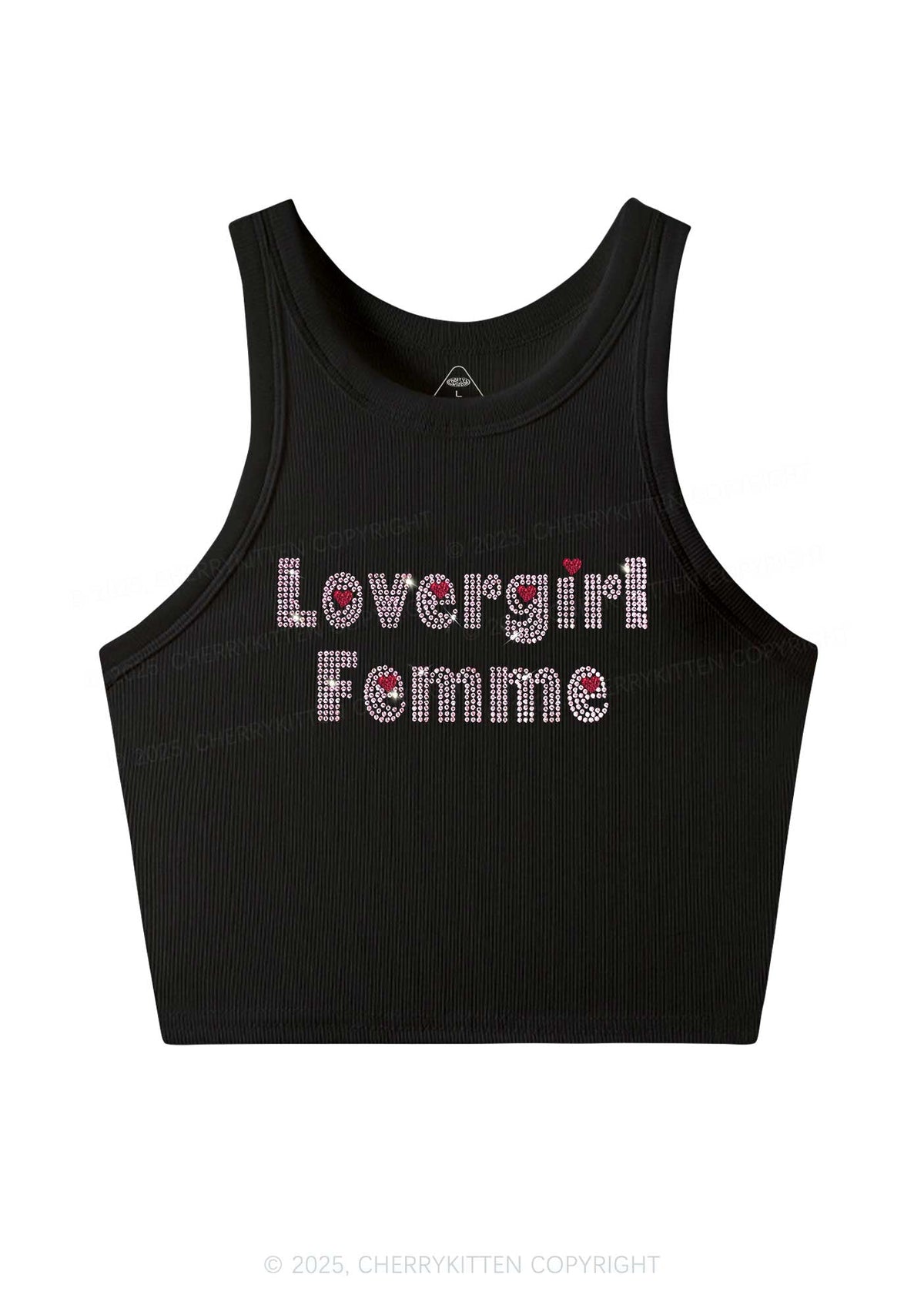 Rhinestone Lovergirl Femme Y2K Crop Tank Top Cherrykitten