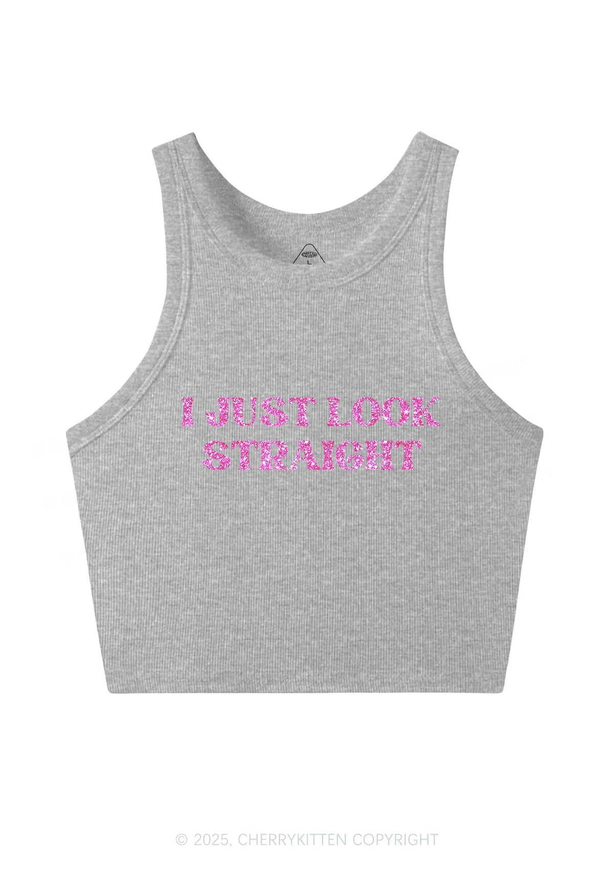 Glitter I Just Look Straight Pride Y2K Crop Tank Top Cherrykitten