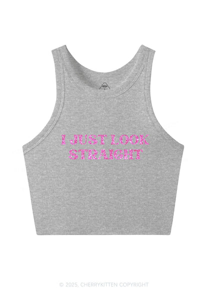 Glitter I Just Look Straight Pride Y2K Crop Tank Top Cherrykitten