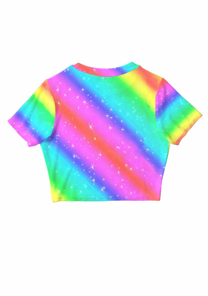 Rainbow Slide Faggot Pride Y2K Mesh Crop Top Cherrykitten