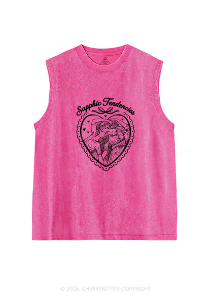 Sapphic Tendencies Art Pride Y2K Washed Muscle Tank Cherrykitten