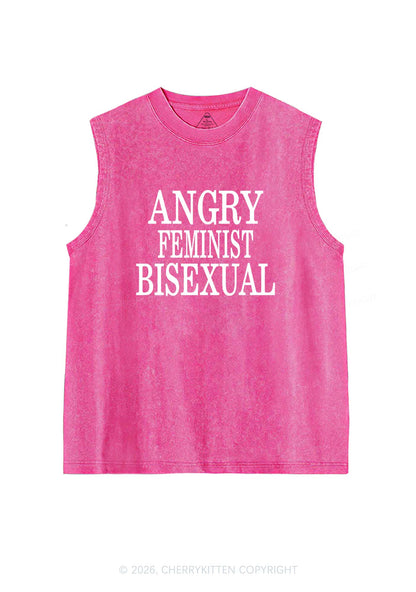 Angry Feminist Bisexual Pride Y2K Washed Muscle Tank Cherrykitten