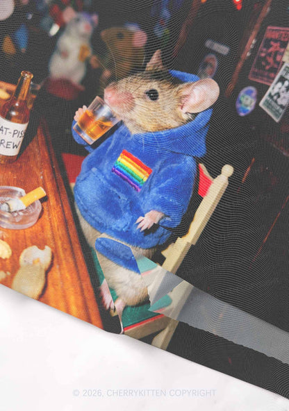 Blue Hoodie Rat Drinking Pride Y2K Mesh Crop Top Cherrykitten