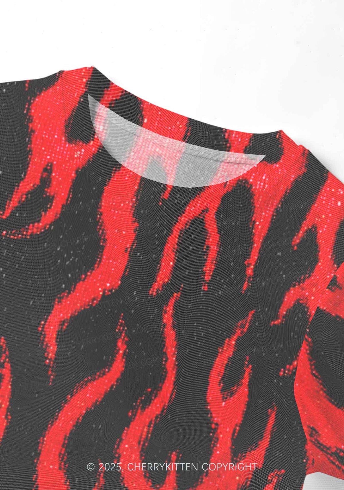 Red Flame Y2K Mesh Crop Top Cherrykitten