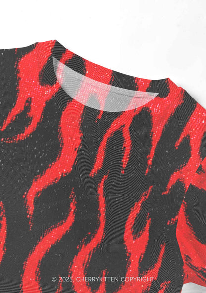 Red Flame Y2K Mesh Crop Top Cherrykitten