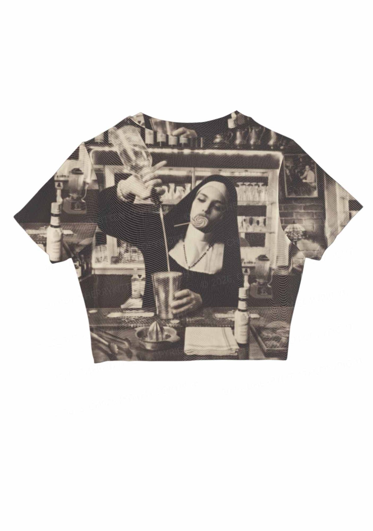 Nun Bartender Y2K Mesh Crop Top Cherrykitten