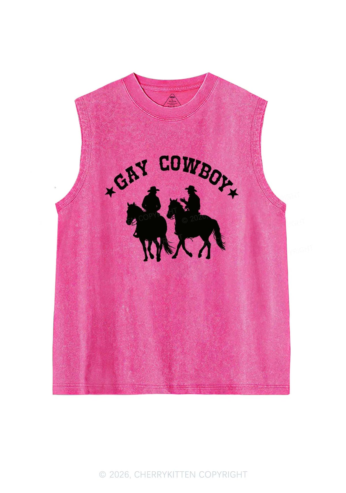 Gay Cowboy Pride Y2K Washed Muscle Tank Cherrykitten