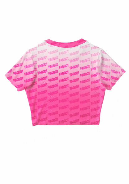 Faded Pink Faggot Pride Y2K Mesh Crop Top Cherrykitten