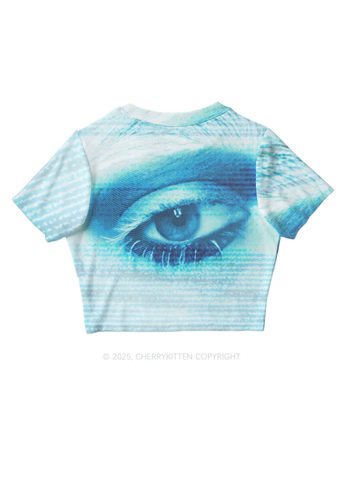 Halloween Tech Blue Eye Y2K Mesh Crop Top Cherrykitten